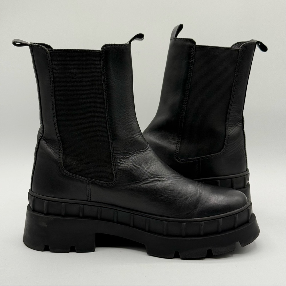 Steve Madden Barclay Black Leather Pull On Rounded Toe Chunky Ankle Boot Size 8 - Picture 13 of 16